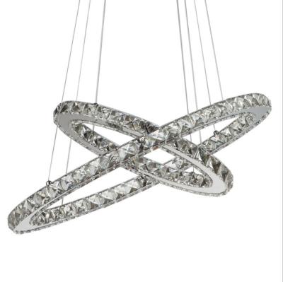 중국 Modern Hanging Ring Pendant Light 2 Led Crystal Chandeliers Stainless Steel Ring Crystal Chandelier Pendant Light For Bedroom 판매용