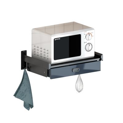 China Traditional Wall Mounted Single Tier Space Aluminum Microwave Shelf With Drawer for sale