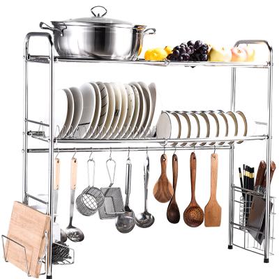 China Practical Multifunctional Silver Non-slip Stainless Steel Bowls Shelf Vegetable Drying Rack For Double Sink With Knife Rack for sale