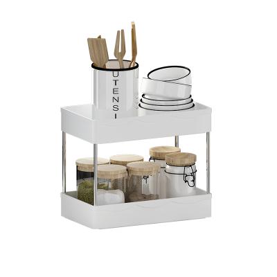 China Plastic and Stainless Steel Countertop Organizer Double-Layer Kitchen Storage Rack Multifunctional Stocked for sale