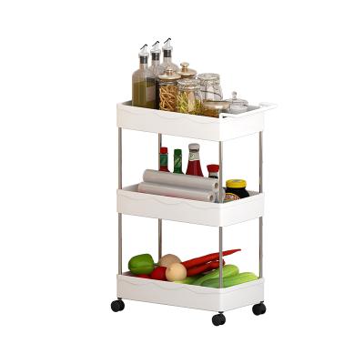 China Stocked 3 Layers Kitchen Organizer Movable Bathroom Slotted Rack Cart Storage With Four Wheels For Household for sale