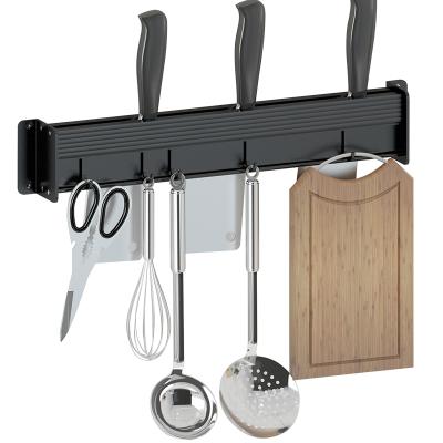 China Space Aluminum Material Wall Mounted Storage Stocked Hanging Knives Rack With 6 Hooks For Kitchen Storage for sale