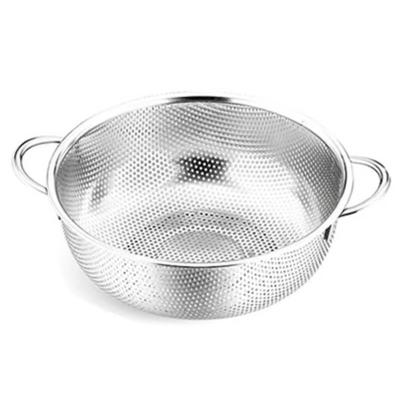 China Hot Selling Stocked Stainless Steel Kitchen Accessories Fruit and Vegetable Basket Rice Sieve Wash Basket with Two Handle for sale