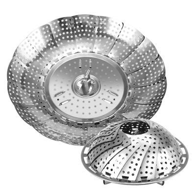 China Lotus Folding Stainless Steel Tray Stored Retractable Steaming Drainable Fruit Basket With Handle for sale