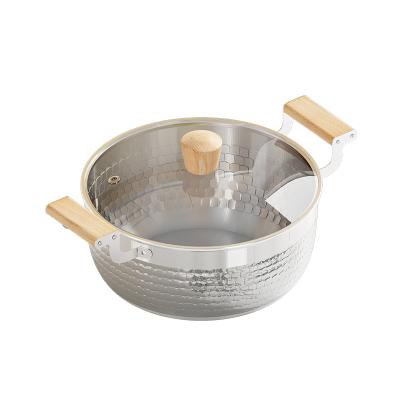 China Restaurant Kitchen Soup Pot 304 Stainless Steel Lid Glass Cook Steel Pots With Wood Handle for sale