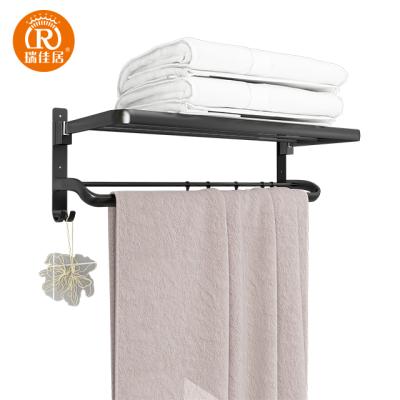 China SHORT Durable No Rust Aluminum Material Wall Mounted Bathroom Towel Storage Space Bathroom Hanging Rack With Hooks for sale