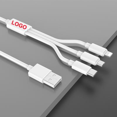 China OEM/ODM Customs Logo Strong Durable Design Charging USB Cable Strip 3 In 1 Core 1m Multifunctional Fast Wire 2.4A For Mobile Phone for sale