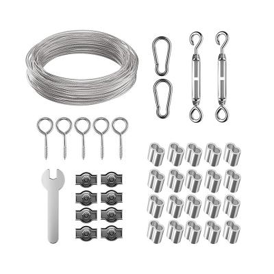 China Modern Garden Chandelier Hanger Nylon Coated 304 Stainless Steel Wire Rope Tightener Spring Hook Kits for sale