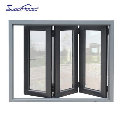 China Folding glass screen superhouse window double glazing corner bifold glass aluminum window for sale