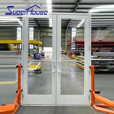 China Superhouse Commercial Automatic Black Aluminum Glass Windproof Sliding Door Low E Hinged Doors With Sky Blue for sale