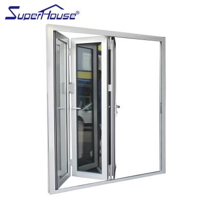 China Modern Huge Aluminum Windows Aluminum Alloy Tempered Glass Three Panels Double Doors Sliding Stacking Door for sale