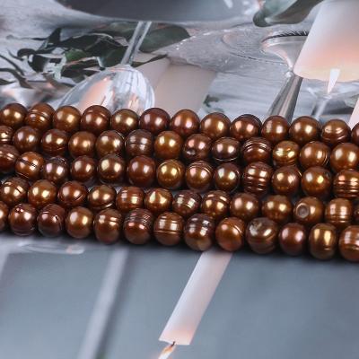 China Jewelry 8-9mm Natural Cultured Brown Potato Shape Loose Beads Freshwater Potato Pearl Strand for sale