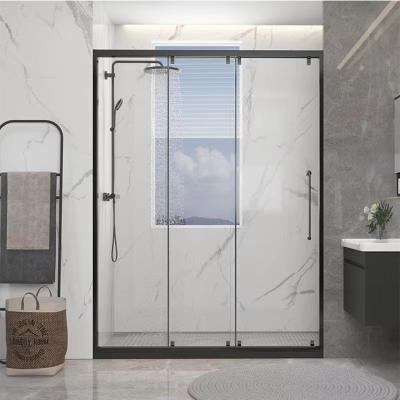 China Modern Hotel Shower Glass Panel Screen Black Frameless Double Bypass Bathroom Tempered Glass Shower Enclosures for sale