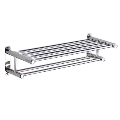 China Durable Bathroom Shelf Rack Hot Selling Stainless Steel Wall Mounted Bathroom Towel Rack with Hook for sale