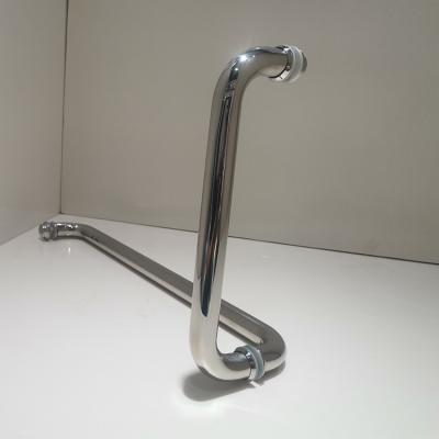 China Easy to install and durable stainless steel pull door handle round tube L shape for thickened stainless steel glass shower door shower handle for sale