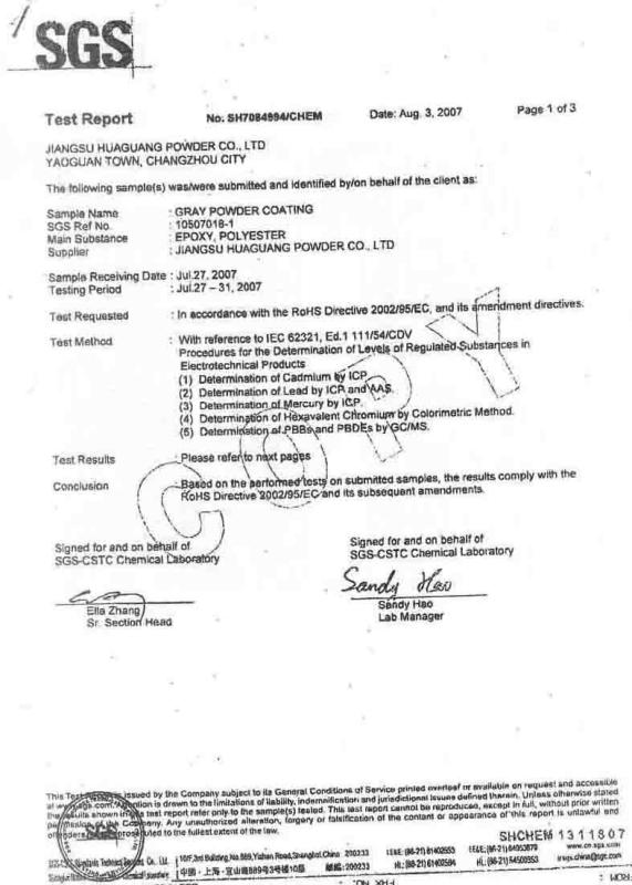 SGS Powder Test 1 - EVENSUN COMPANY LIMITED