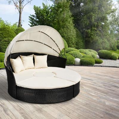 China De ronde Openlucht Rieten Tuin Daybed van Rotandaybed met Groot Zonnescherm Te koop