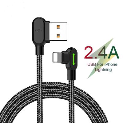 China Right Angle Sync Game LED Cable Fast Charging Home/Office USB Charging Phone Cable Charging Cord For iPhone 13/12/XS/X/8/7/6 for sale