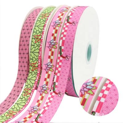 China 2021 Sustainable Hot Sale Custom Logo Printing Silk Grosgrain Single Face Printed Satin Ribbon for sale