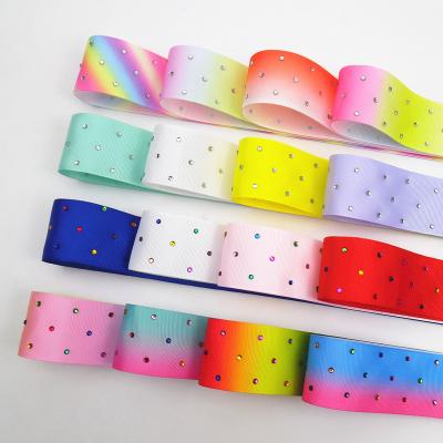 China Hot Selling 3.8cm High Tenacity Printed Diamond Ribbon Hair Ornament Thick Threaded Bow Lace Ribbon Hot for sale