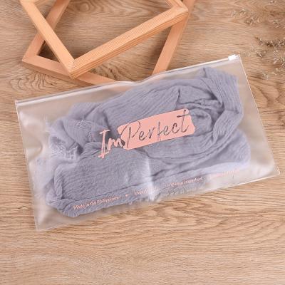 China BIODEGRADABLE pink color logo printing clean brand horizontal clear zipper narrow bags for scarf shop online business for sale