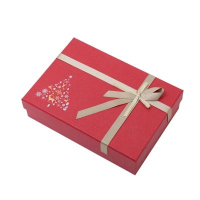 China Custom Luxury Reused Materials Christmas Gift Wrap Logo Decoration Baby And Children Gift Wrap Box With Bow Satin Ribbon High End Gift Box for sale