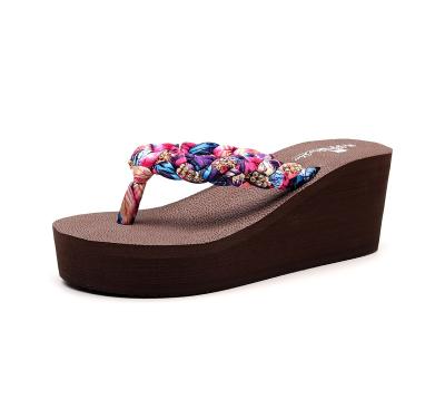 China Durable New Design Strap Colorful Womens Wedge High Heel Flip Flops for sale