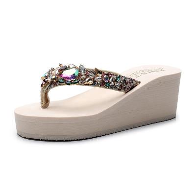 China Women's Summer Fashion Rhinestone Wedge Slippers Anti-Slippery Flip Flops for sale