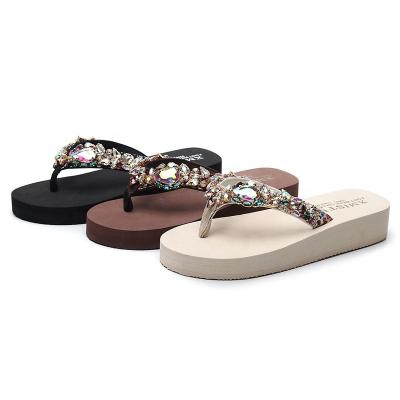 China Faux Stone Anti-Slippery Design Platform Wedge Women Flat Thick Slippers Flip Flops for sale