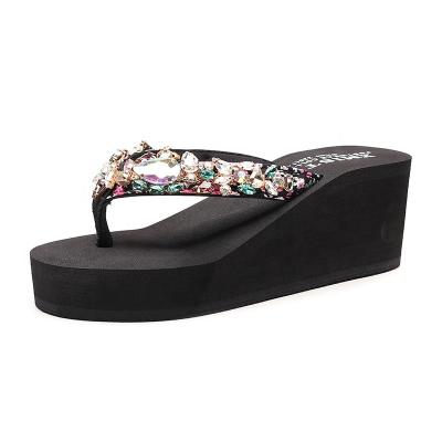 China Fashion Rhinestone Summer Anti-Slippery High Heels Wedges Women Slippers Flip Flops for sale