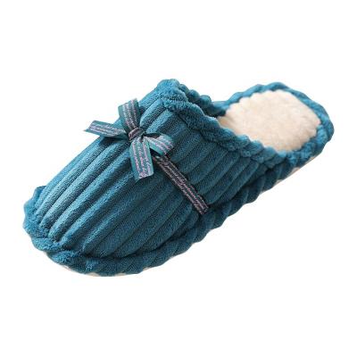 China Fashion Trend Corduroy Plush Thicken Cotton Bowknot Unisex Couples Slippers for sale