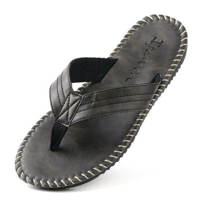 China Custom Design PU Beach Anti-slippery Leather Men's Unique Quilted Slipper Flip Flops for sale