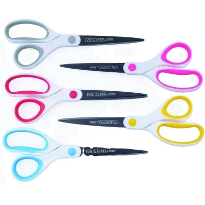 China PP and TPR Universal Cut Handle Rubber Scissors with Black TITANIUM COATED for sale