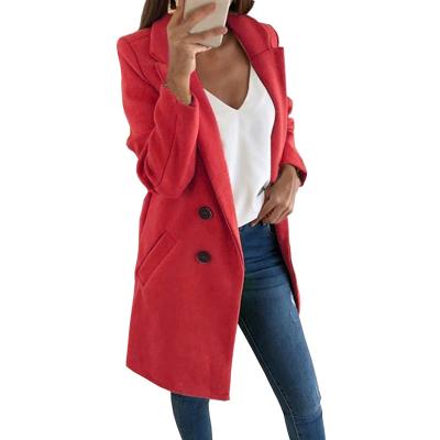 China Anti-wrinkle 2021 women's fashion autumn winter coat long wool button suit coat solid color casual women coat for sale