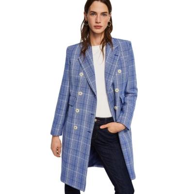 China High Quality Anti-wrinkle Ladies Blazers Notch Collar Long Sleeve Plaid Double Breasted Blazer for sale