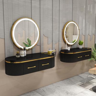 China Modern Black Salon Furniture Hair Salon Equipment Wall Mounted Salon Station For Sale for sale