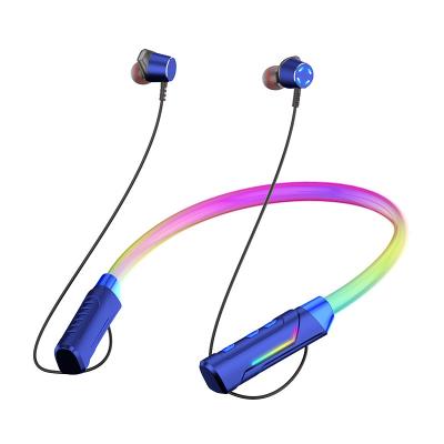 China Colorful Lighting Glowing Magnetic Neckband Sports Earbuds Radio Neckband LED Light Headphones In-Ear Waterproof Headphones Light Up for sale