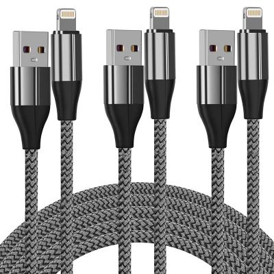 China Video Game Player Charger Cable 3 Pack 10 Foot MFi Certified 10 Feet Nylon Braided USB Charging Cable Cord Cable iPhone Compatible for sale