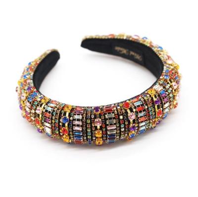 China Headband Colorful Rhinestones Padded Women Luxury Headband Full Crystal Beads Hairband Sponge Hair Circle Headbands Shiny Headwear for sale