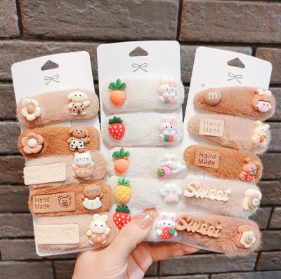 China New Style Hair Clip Coffee Color Plush Cute Cartoon Hair Clips For Babies for sale