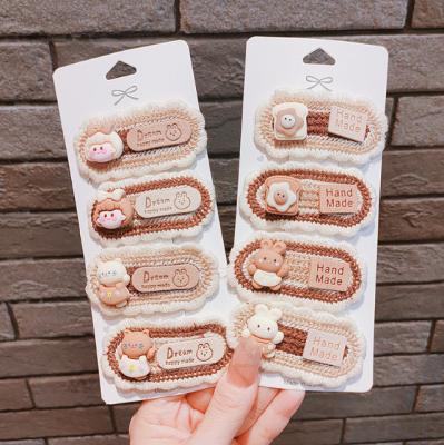 China Cute Knitting Hair Clip Winter Coffee Color Hairpin Rabbit Bear Baby Hair Clips For Baby Hair Accessories Clips for sale