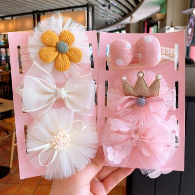 China New Cute Popular Princess Crown Hair Band Baby Hair Accessories Newborn Baby Headband Flower Lace Flower Turban Baby Headbands Bows for sale