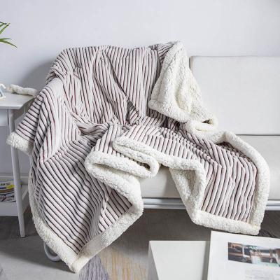 China Cashmere Wearable Soft Blanket Warm Striped Bedding Sherpa Plaid Baby Reception Blankets Outdoor Camping Blankets for sale