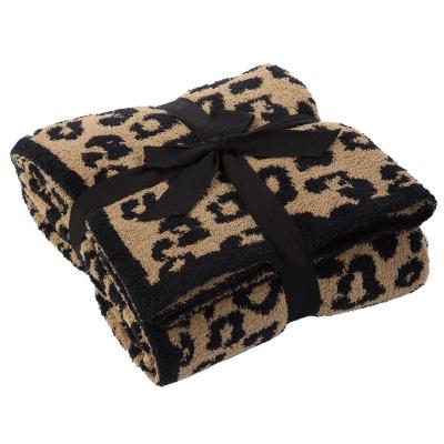 China 2021 PORTABLE Wool Kids Knitted Leopard Blanket Plus Fleece Blanket Throw Barefoot Cozy Sleep Blanket for sale