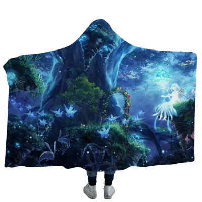 China Fantastic Psychedelic Forest Hooded Blanket Coral Fleece Hoodie Wearable Blankets for Kids Adults Sofa TV Throw Blanket Bed for sale