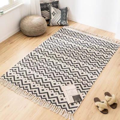 China Large Rectangle Home Boho Style Decor Cotton Non-Slip Luxury Canvas Thicken Geometry Carpet Tatami Door Floor Mat Living Room Handmade Cover for sale