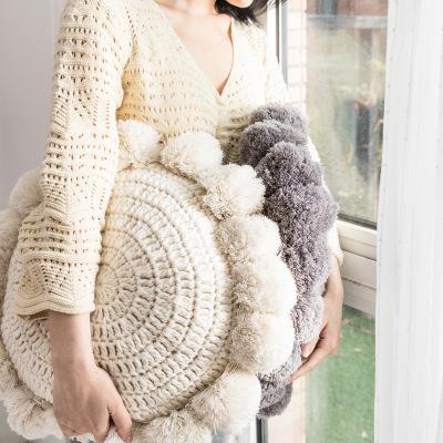 China New Anti-Apnea Round Pink Knitted Decorative Pillow Cushion Knitted Tassel Ball Pillow For INS Photo Props 50cm for sale