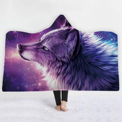 China 3D Digital Printing Wearable Beast Animal Hoodie Blanket Cap Plus Size Winter Hooded Blankets For Adults Sherpa Plush Tiger Covering Lion for sale