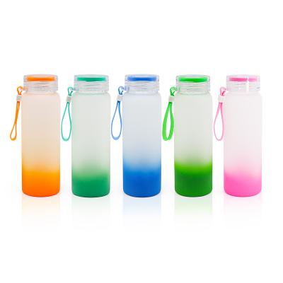 China Amazon Viable DIY 17oz 500ml Mixed Color Ombre Gradient Sublimation Frosted Glass Water Bottle Color Tumbler With Portable Lid for sale