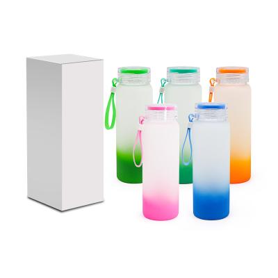 China Viable Wholesale Diy Sublimation Tumbler 500ml Gradient Color 17oz Transparent Frosted Empty Glass Water Bottle for sale